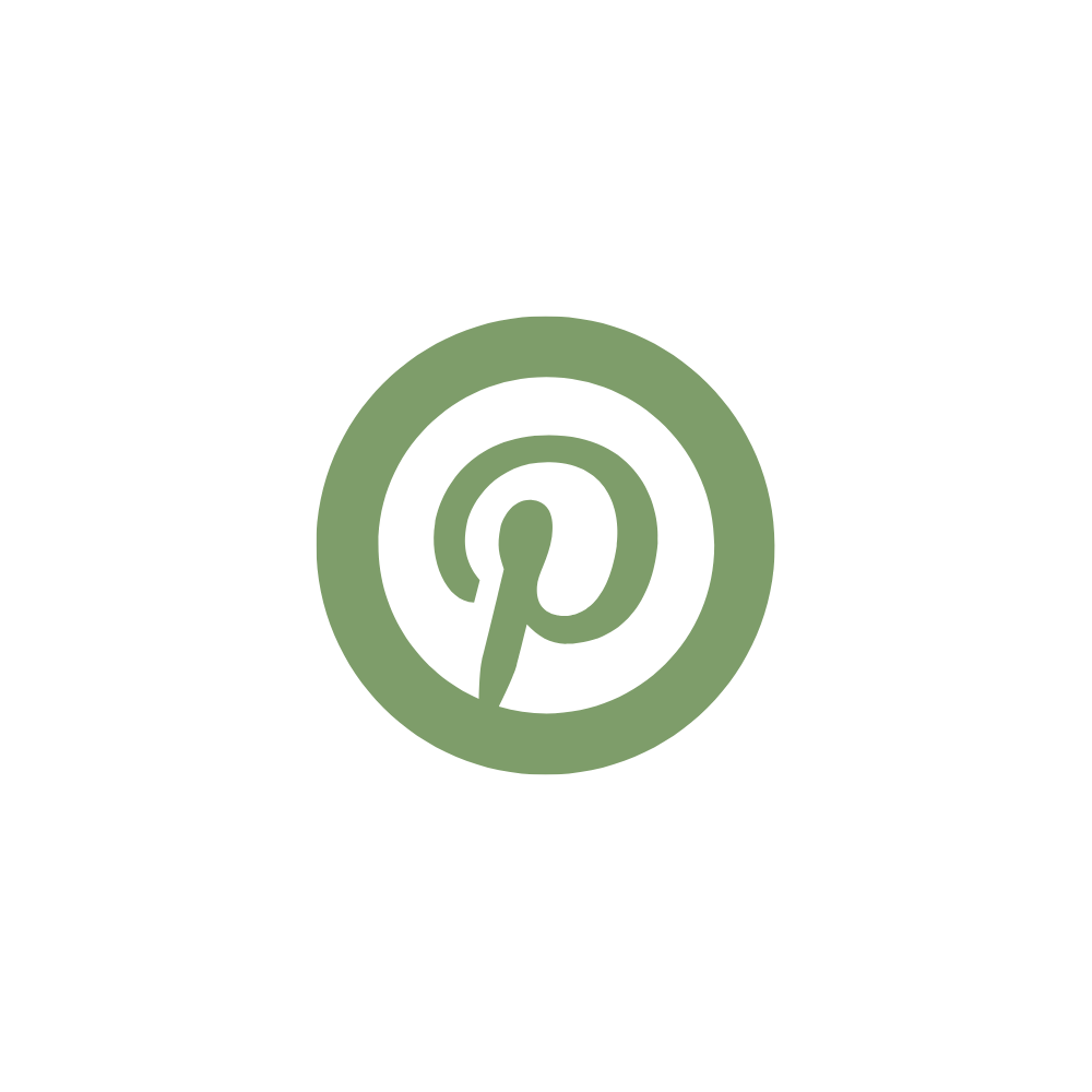 Pinterest logo in green. P in a circle